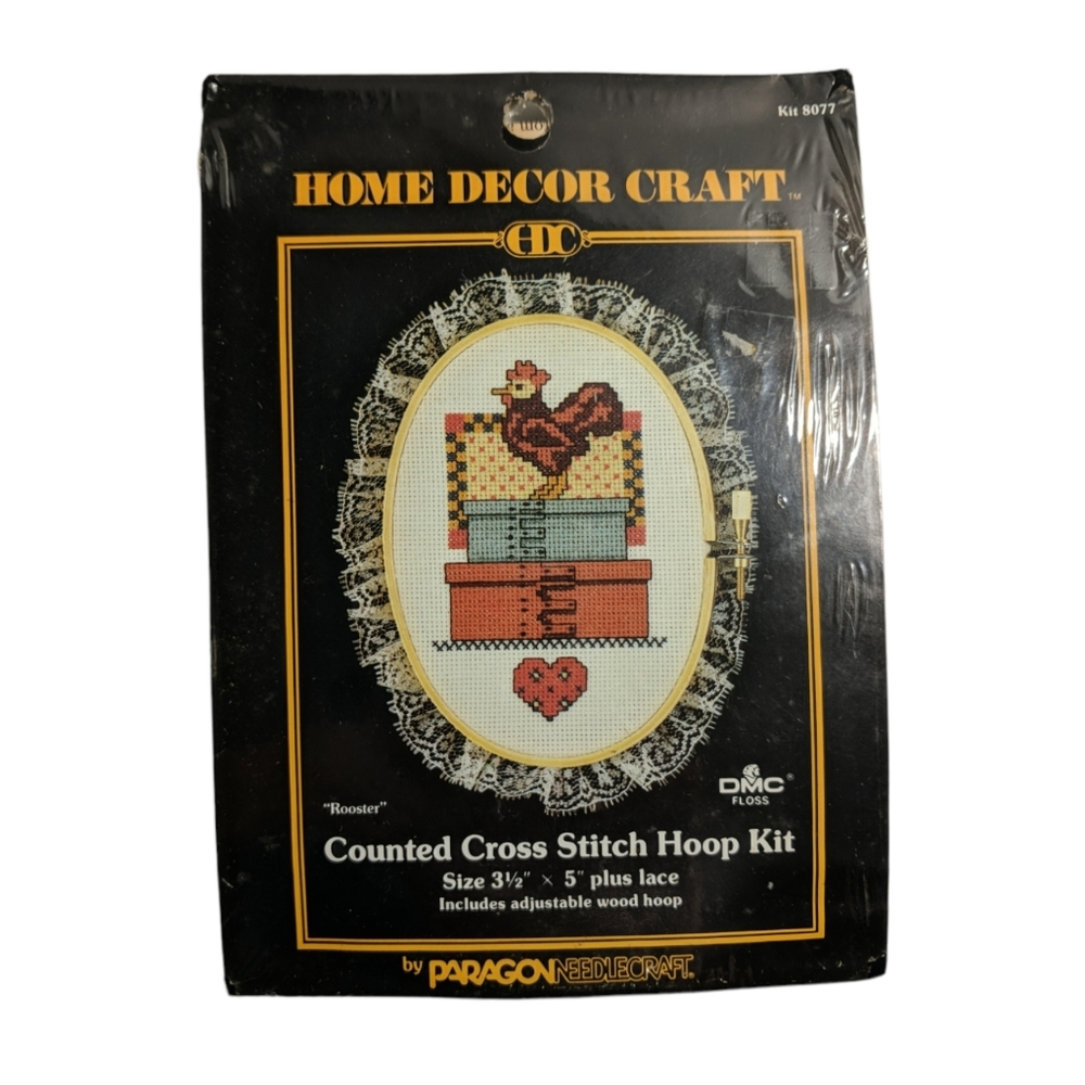 Paragon Needlecraft | NEW rooster counted cross stitch hoop kit VTG 8077